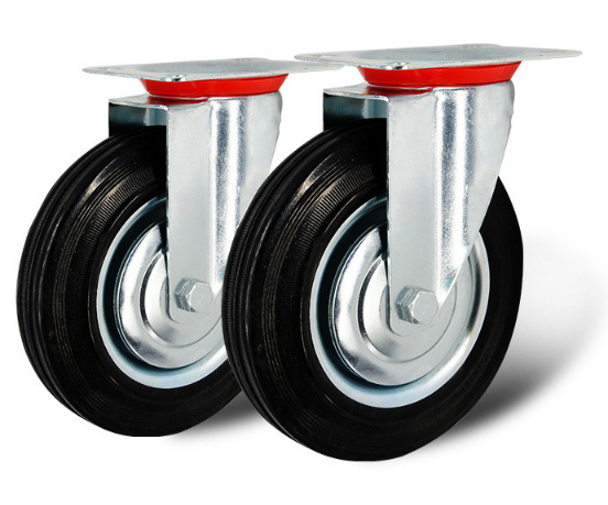 348寸定向工业橡胶脚轮6寸平板车轮子5寸工业轮黑小车万向轮