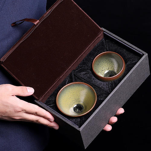 Jianyang Jianzhan Tea Cup Iron Body Oil Drop Master Cup Set Couple Matching Cups Handmade Tea Cup Tea Set Gift Box