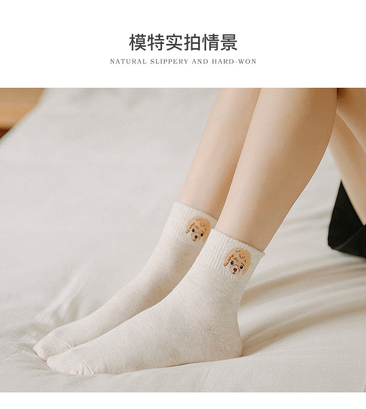 袜子女春秋款棉袜 卡通小狗刺绣长袜子 中筒袜潮袜socks一件代发详情10