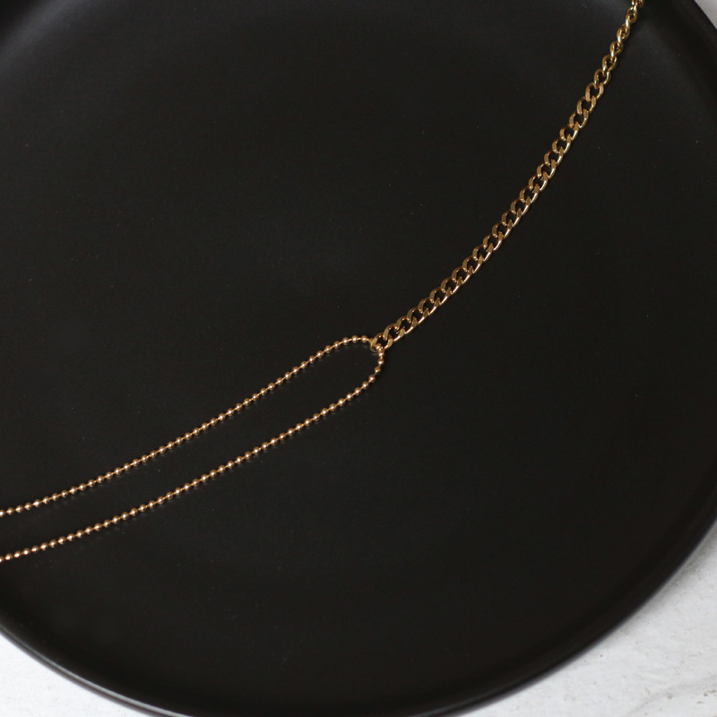 Simple Double Chain Round Bead Choker Necklace Neck Chain Clavicle Chain Titanium Steel Gold-plated Fashion display picture 4