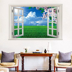 客廳臥室背景牆裝飾貼畫宿舍3D效果假窗戶大海風景牆貼紙自粘牆貼
