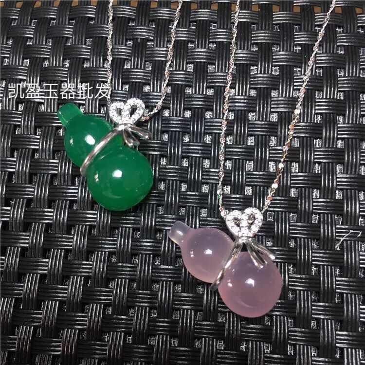 厂家批发 高冰925镀银镶嵌绿玉髓小葫芦毛衣链吊坠粉玛瑙葫芦挂件