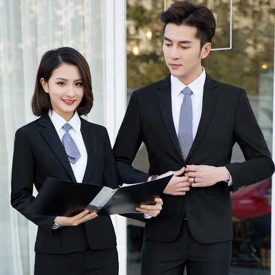 春秋新款长袖西装女职业工作服套装商务修身男女款小西服黑色外套