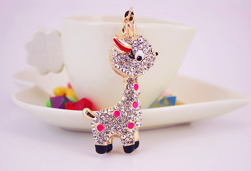 44g Weight Alloy, Metal Material Doll Pattern Unisex Gender Pink, Red, Blue Color Alloy Rhinestone Deer Keychain 9