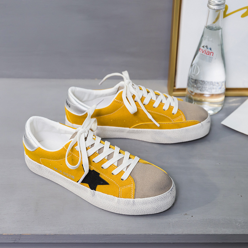 2019新款翻毛皮五角星帆布鞋女圆头简约女鞋韩版创意街拍一件代发