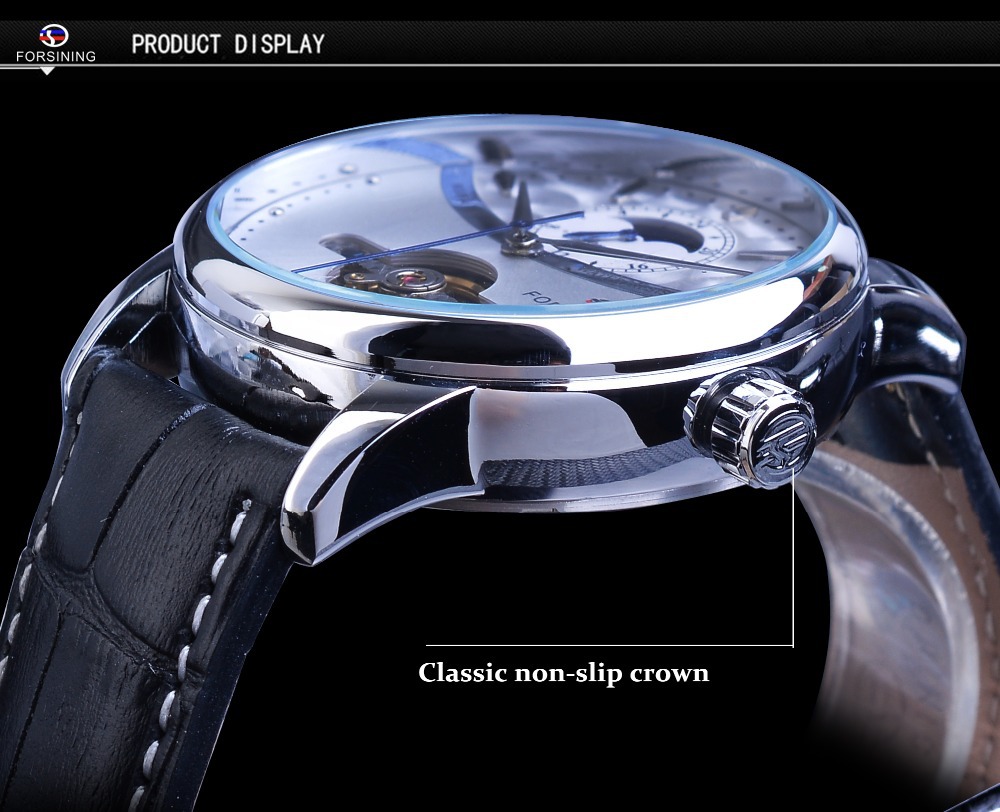 Forsining Men's Mechanical Wrist Watch Automatic Skeleton Moon_voghion.com