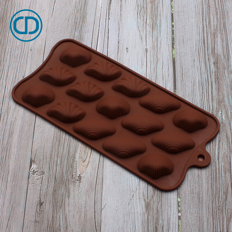 跨境热卖FDA品质 15连三种贝壳硅胶巧克力模具 手工DIY布丁冰格模