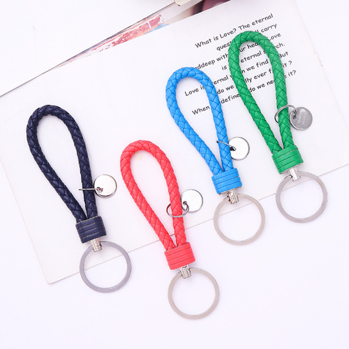 (30 colors available) High-end car keychain PU leather cord woven keychain for men and women leather keychain