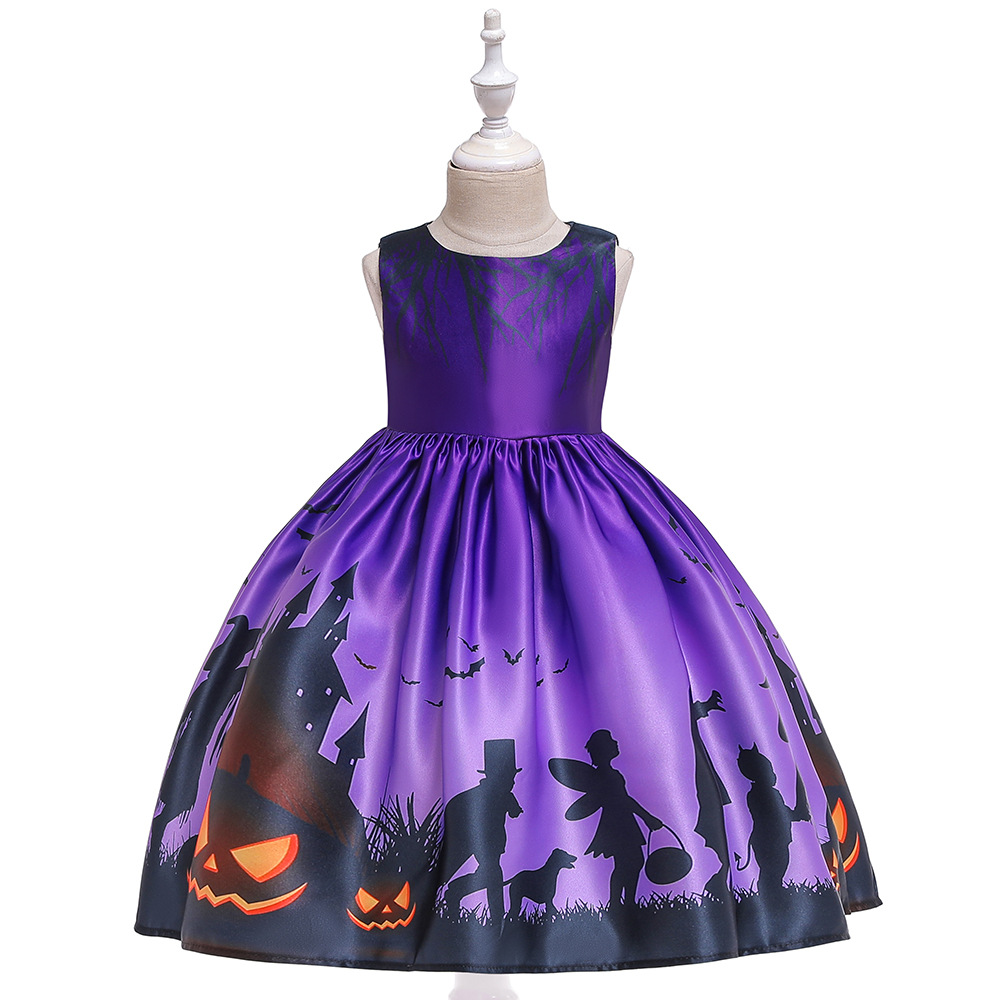 2020 European and American popular children's dress pumpkin lamp ghost spirit cartoon Dress Halloween children's performance dress