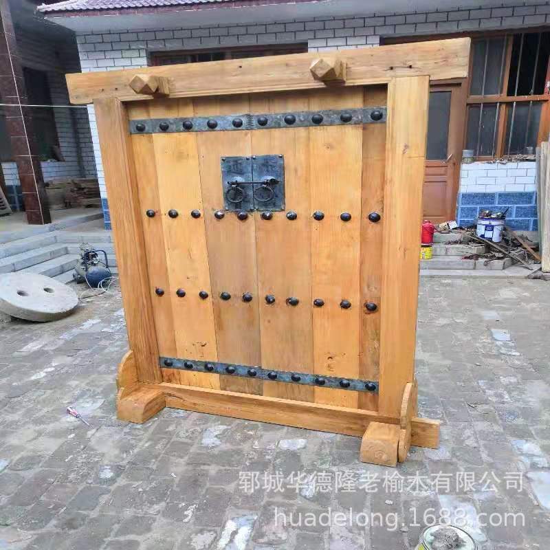 风化老榆木大门 定制尺寸复古清晰纹理 老门钉护墙板地板楼梯踏步|ru