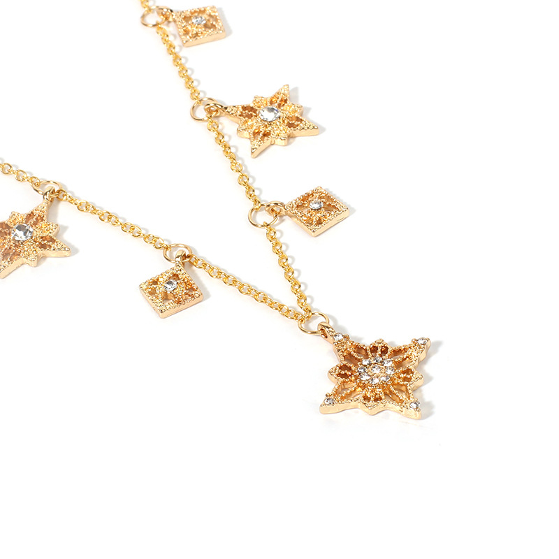 9g Weight Necklace Classification Wedding, Travel Occasion Alloy Material Women'S Gender Gold Color Hot Selling Fashion Light Star Pendant Rhinestone Necklace 8