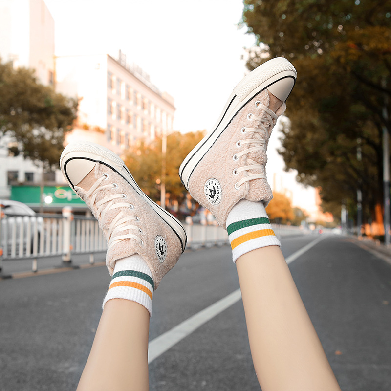 帝星 加绒高帮学生女式帆布鞋2019新款街拍网红棉鞋休闲一件代发|ru