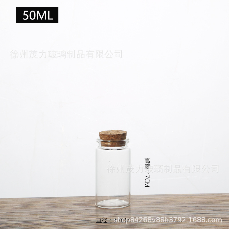 En stock 37mm botella de vidrio transparente botella de tubo de corcho botella de vidrio del arco iris que deseen botella de deriva Cordyceps cápsula botella pequeña