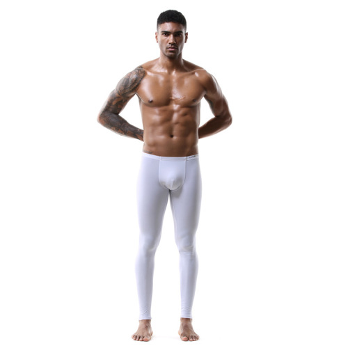 Men's tight elastic ice silk U-convex sexy long leggings men's thin silky translucent trousers home pants