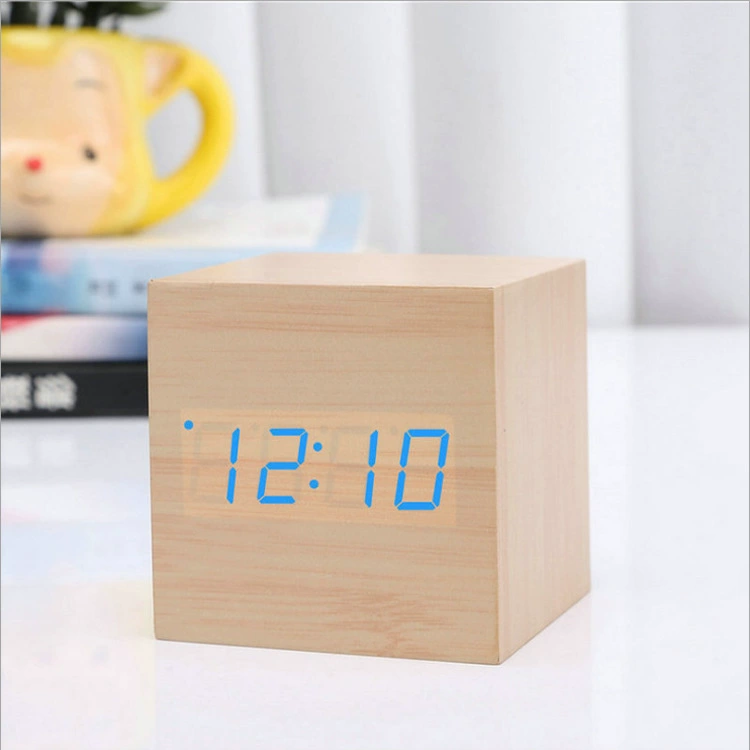 Spot Mini деревянные часы LED часы будильник звук управления ночи креативный настольный часы студент