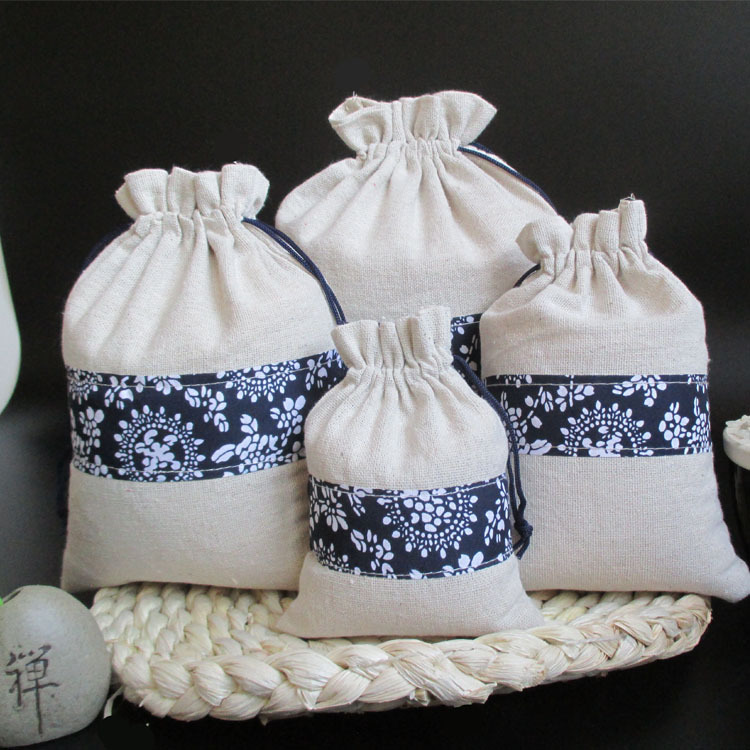 中号特价促销 麻布袋子 青花布袋 布袋子 棉麻首饰收纳袋 礼品袋