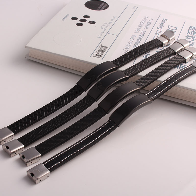 Fashion Bracelet Simple Personality Bracelet Stainless Steel Belt Artificial Leather Men and Women Printable LOGO Engraving