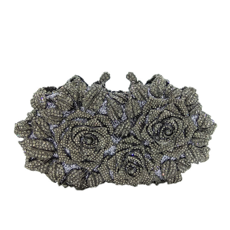 New Fashion Dinner Bag Metal Diamond Banquet Bag Flower Clutch Bag Chain Bag Party Evening Bag display picture 12