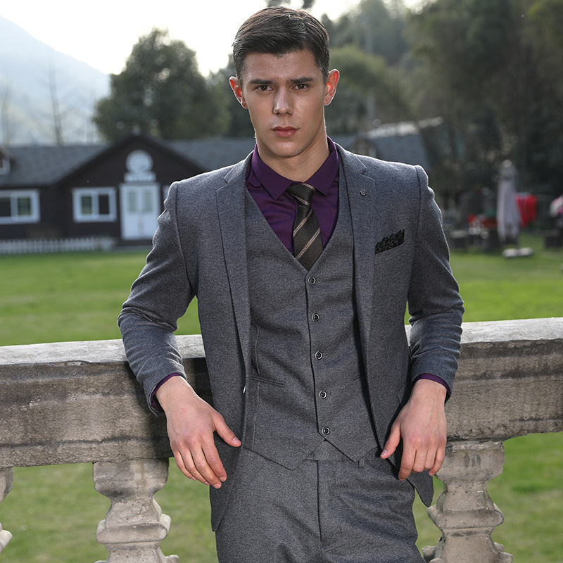 man Korean Edition Suit Self-cultivation interview Professional suit grey A button Split ends