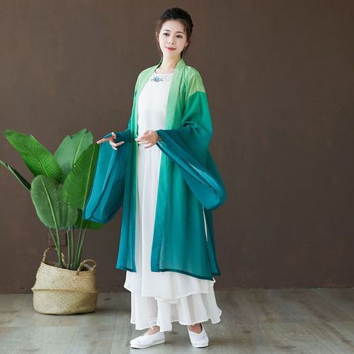 Chinese ming qing Hanfu female adult Chiffon large sleeve cardigan lace up