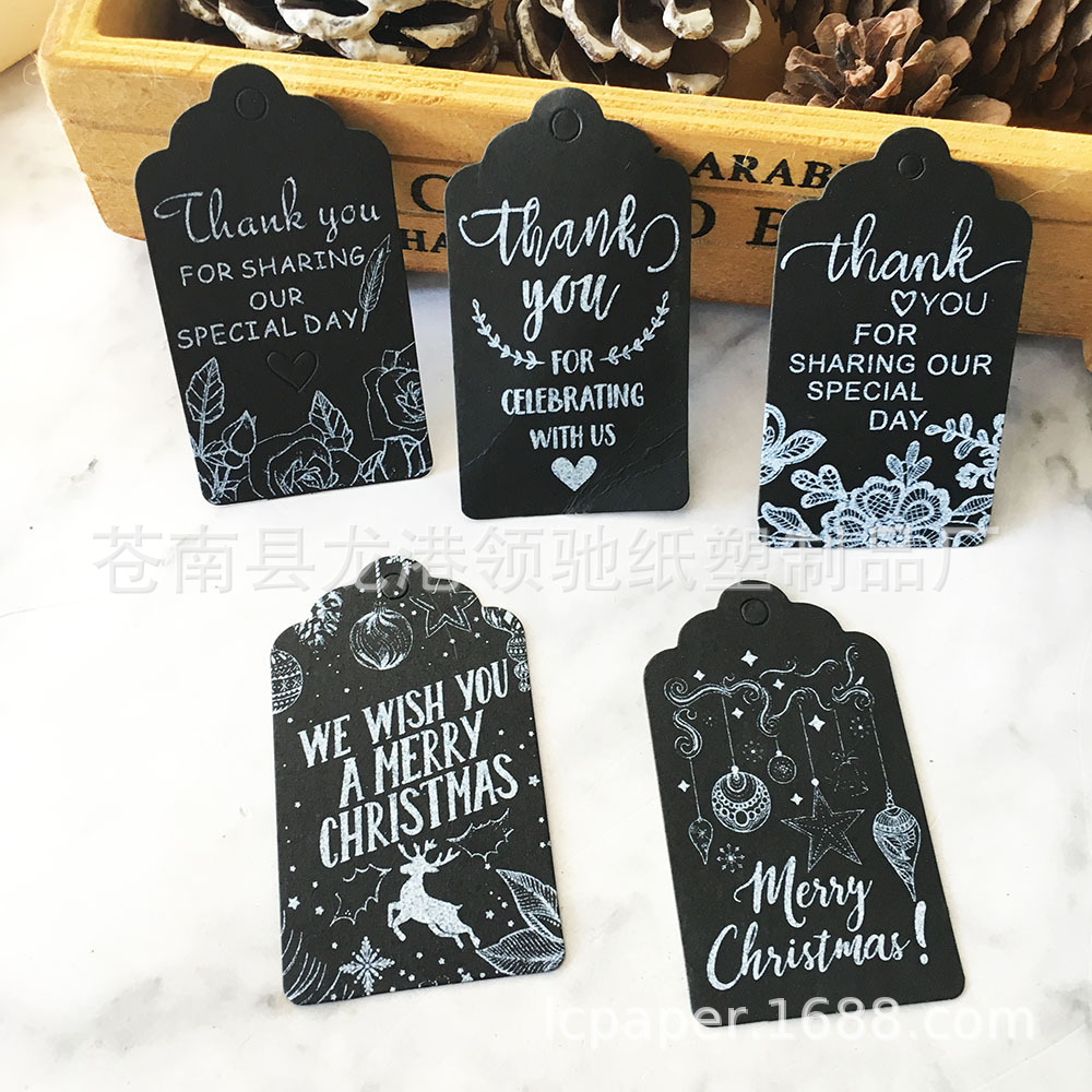 圣诞款印花驯鹿thank you牛皮纸黑卡吊牌 欧式复古礼物烘焙装饰