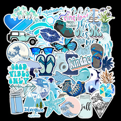 50 Blue Instagram-style Amazon Non-infringement Luggage Sticker Waterproof Doodle Travel Suitcase Sticker