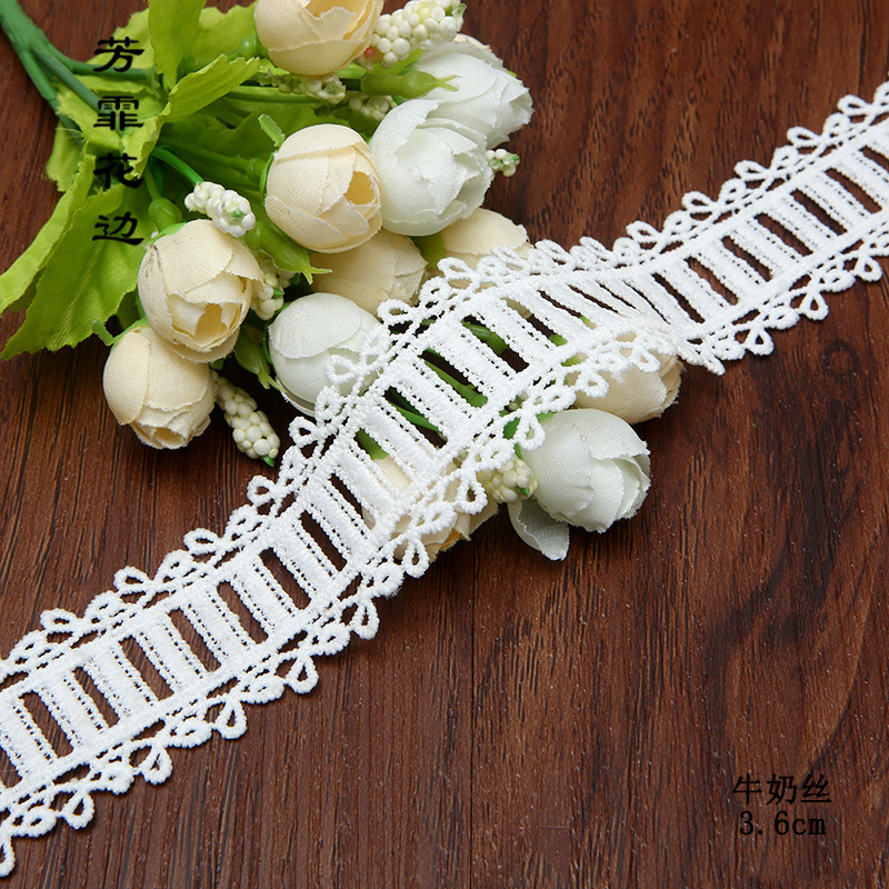 现货3.6cm牛奶丝花边服装服饰水溶刺绣蕾丝花边窗帘流苏辅料定制