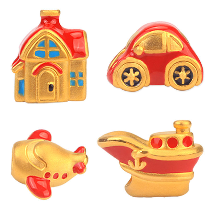 Lao gold plated gold color paint cartoon small plane yacht car car villa house DIY beaded