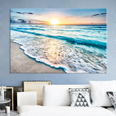 Nordic modern minimalist seaside sunrise sunshine beach sea scenery living room decorative painting hanging frameless painting core