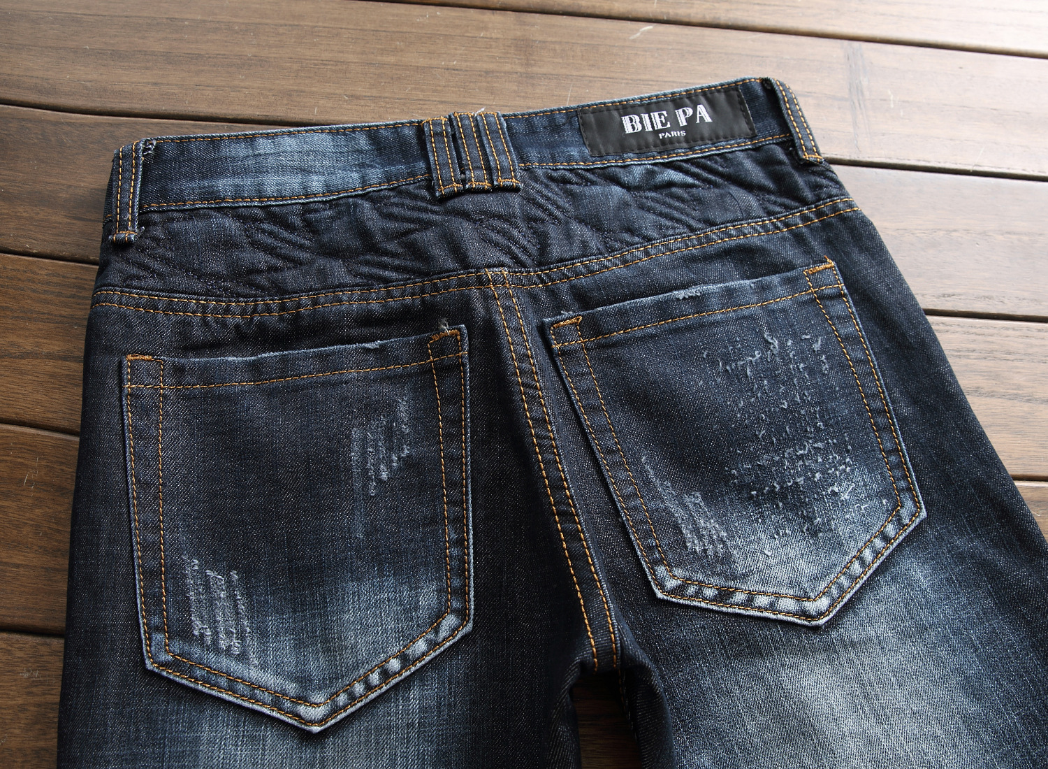 Jeans da uomo stile elastico con cuciture a compressione Zou piccoli jeans a gamba dritta_voghion.com
