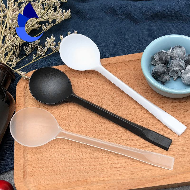 Disposable Spoon Ice Powder Spoon Roasted Grass Spoon Long Handle Scarlet Spoon Separate Packaging Thickened Big Round Head Spoon Dessert Spoon