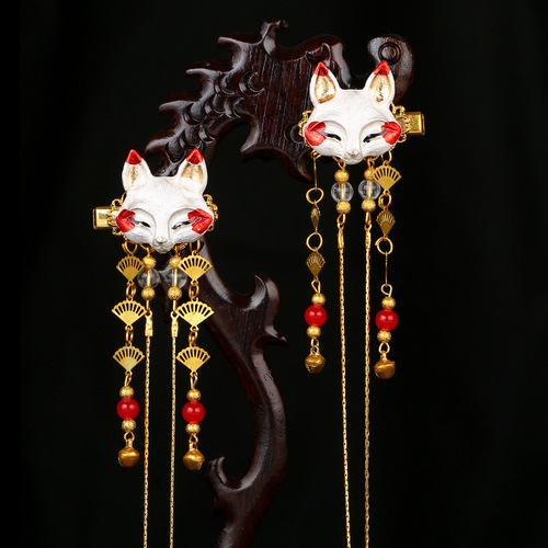 chinese hanfu hair accessory for girls Ancient hair ornament Chinese Hanfu element headdress Chinese hanfu accessories cute heart fox animal tassel ancient hairpin pair clip