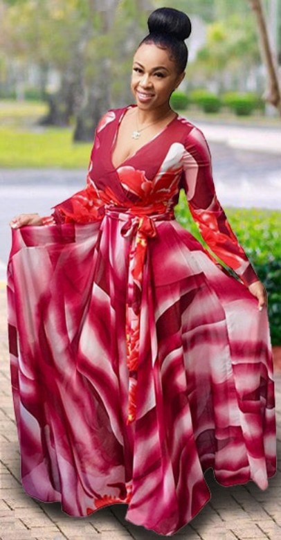 2021 cross border Amazon eBay spring and autumn European and American fashion sexy women's Dress Large Print Long Sleeve large dress