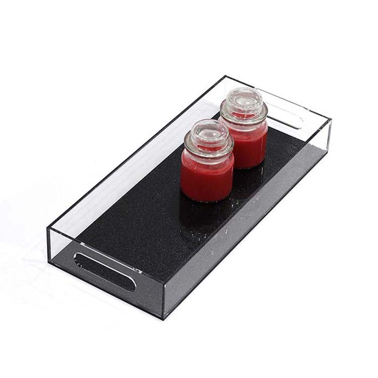 多用途亚克力托盘黑色闪光底部亚克力服务存储托盘
