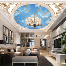 欧式天空吊顶壁画天花板墙纸现代客厅蓝天顶棚房顶椭圆3D立体壁纸