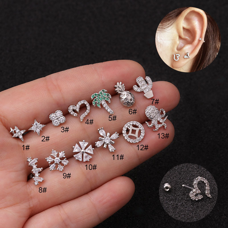 Creative Flower Ear Bone Nails Stainless Steel Zircon Earrings display picture 16