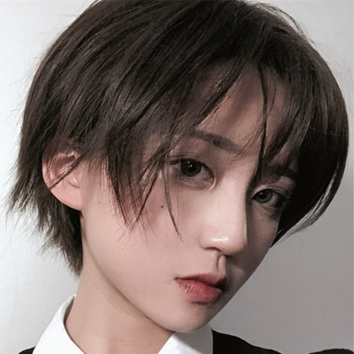 Manufacturer wholesale false hair for men and women, short hair with bangs, stylish, student short straight hair, fake men's style, internet star, synthetic fiber, full head cover