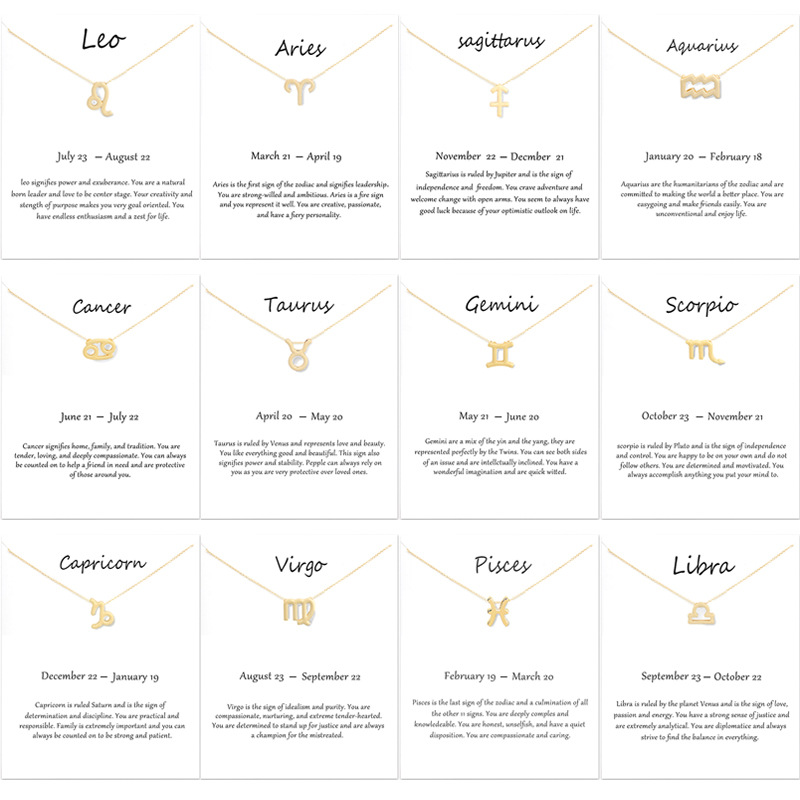 亞馬遜爆款十二星座創意吊墜保色項鏈環保女鎖骨鏈配飾歐美風飾品