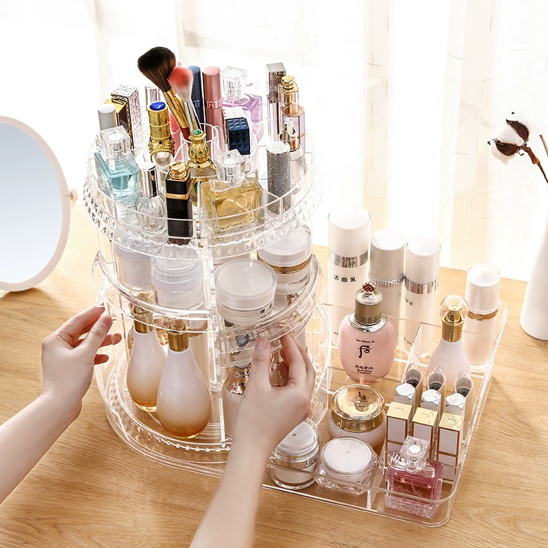 Rotating Acrylic Makeup Organizer, Diamond Pattern, Multi-Tier 360° Cosmetic Storage (Diamond/Square)