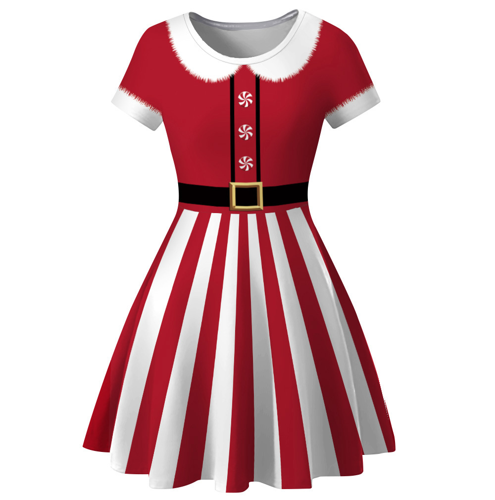 Women's Swing Dress Christmas Round Neck Printing Short Sleeve Christmas Pattern Above Knee Party Festival display picture 7
