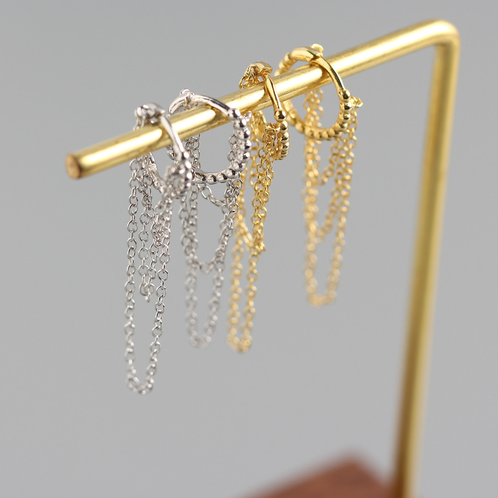 0.03µm Gold Plating Thickness 1 Pair 925 Sterling Silver Chain Earrings