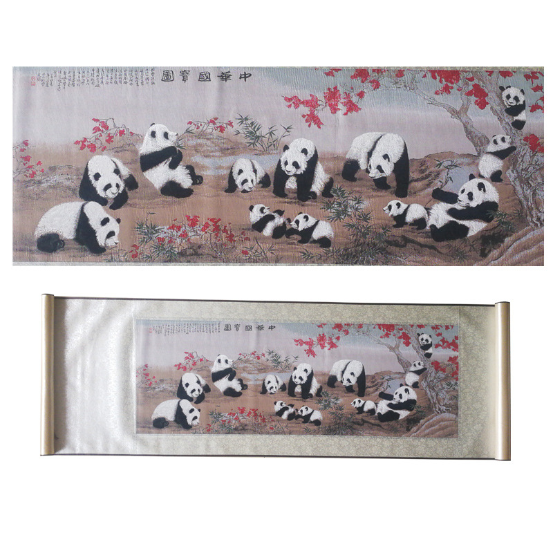 成都礼品丝绸蜀锦蜀绣卷轴国宝图厂价批发量大从优