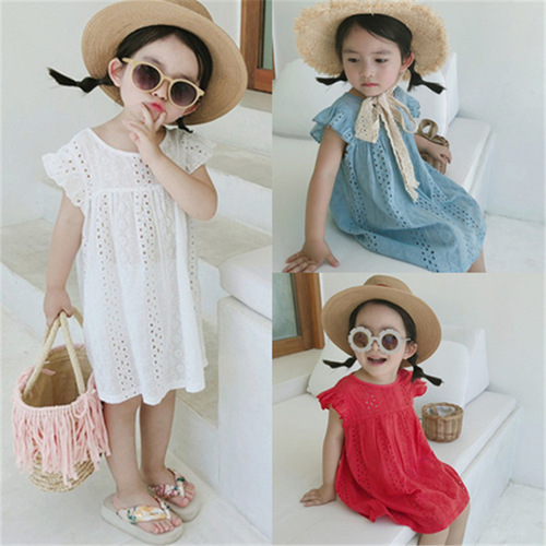 Girls skirt flying sleeves lace dress princess skirt 24 summer clothes new foreign trade children's clothing drop shipping 3-8 years old