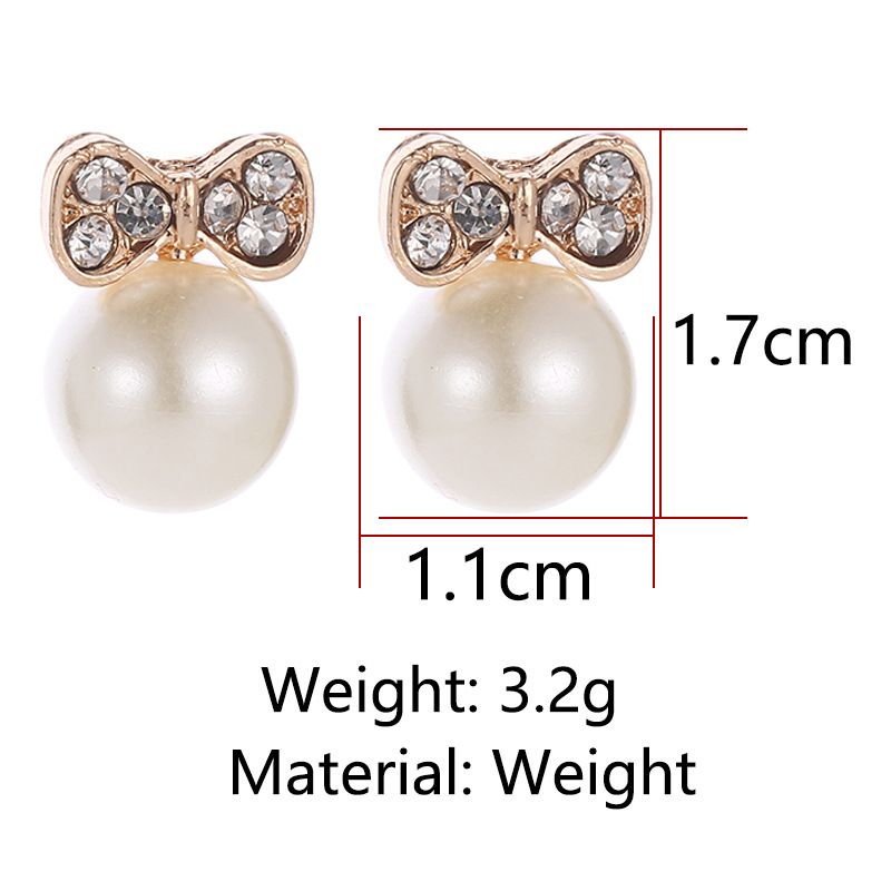 Frais Belle Fille Simple Gracieux Arc Strass Perle Stud Boucles D'oreilles Tempérament Étudiant Petite Oreille Goujons Boucles D'oreilles display picture 1