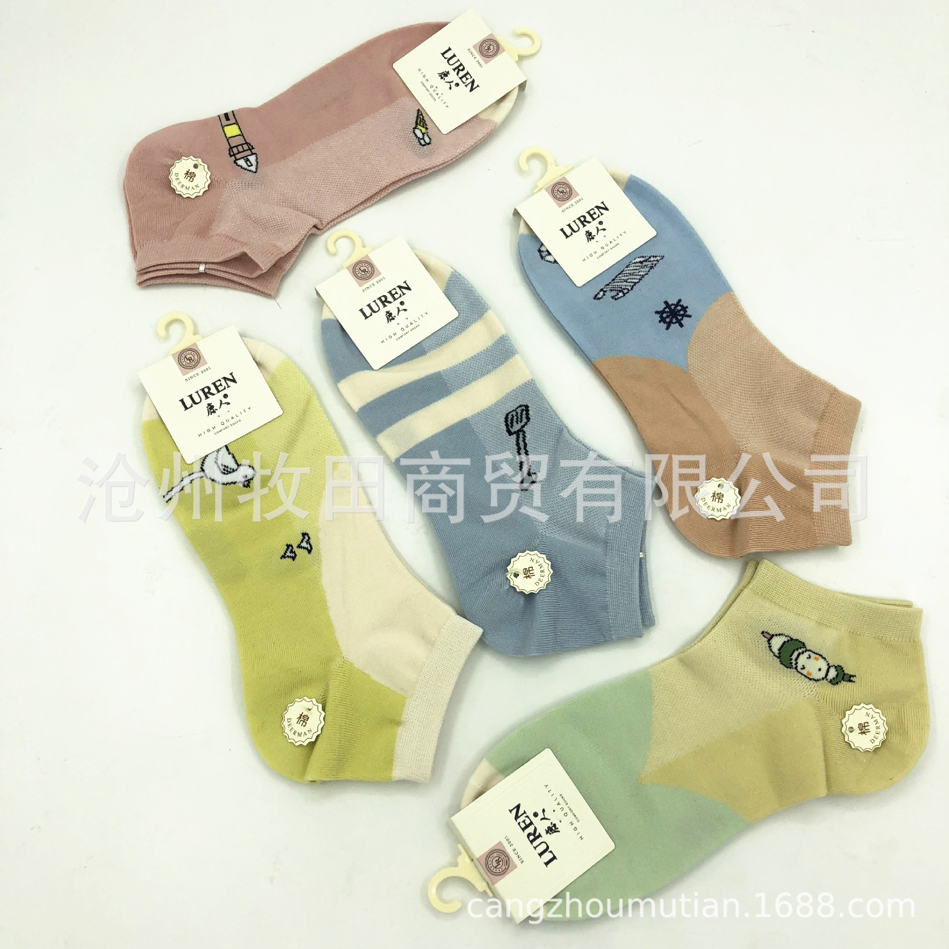 包邮鹿人女袜船袜 女士网眼透气薄棉春夏款棉低腰袜子3006|ms