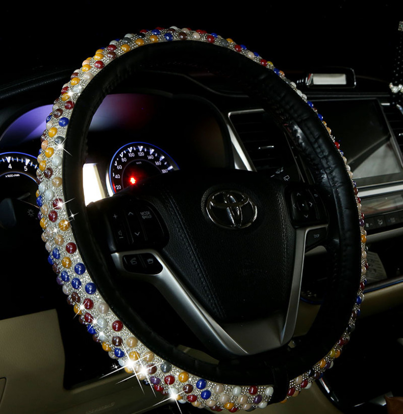 Direct factory wholesale cross-border pearl and diamond-studded car steering wheel cover, summer ice-bead anti-slip car interior handle cover