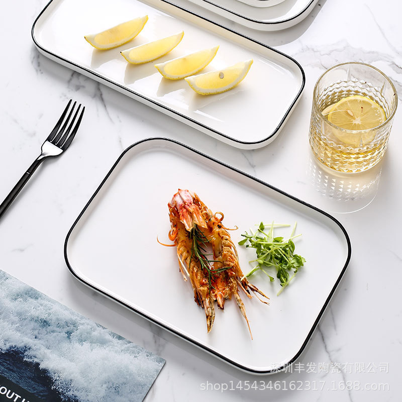 Nordic Style Tableware Set Ceramic Breakfast Plate Salad Soup Bowl European Style Square Plate Steak Restaurant Commercial Clearance