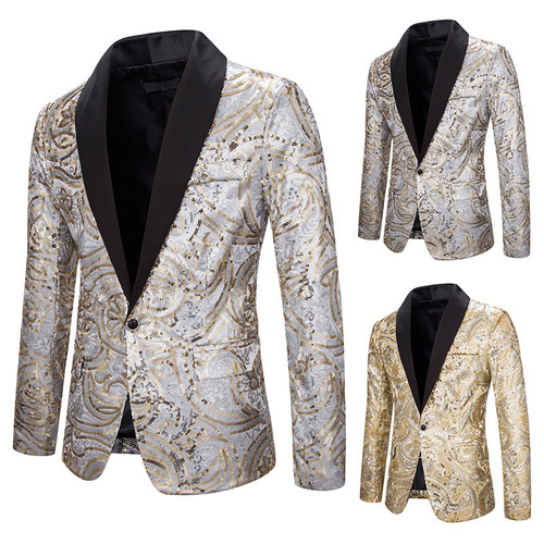 Men's gold silver sequin jazz dance blazers concert band singers music production stage performance dress suit nightclub bar choir emcee jacket for man