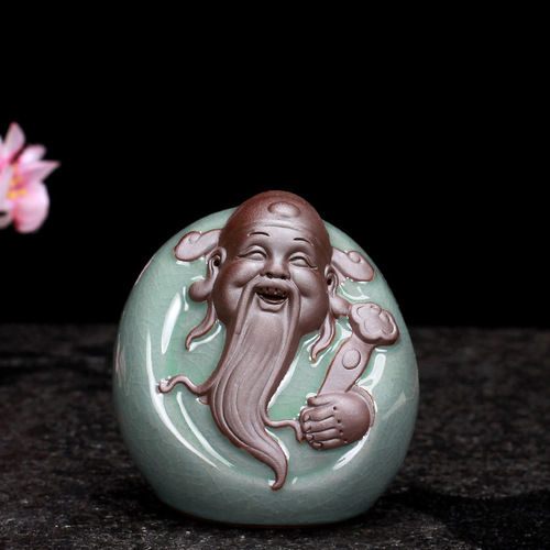 Zen Fu Lu Shou Wealth God Buddha Statue Feng Shui Lucky Ceramic Home Car Ornament Ceramic Tea Pet Fu Lu Shou Tea Play