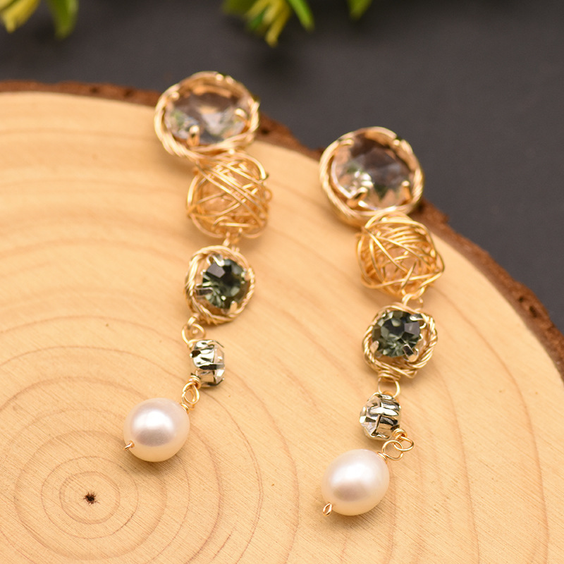 Daily Occasion Fashion Tassel Pearl Inlay Zircon Earrings 1 Pair